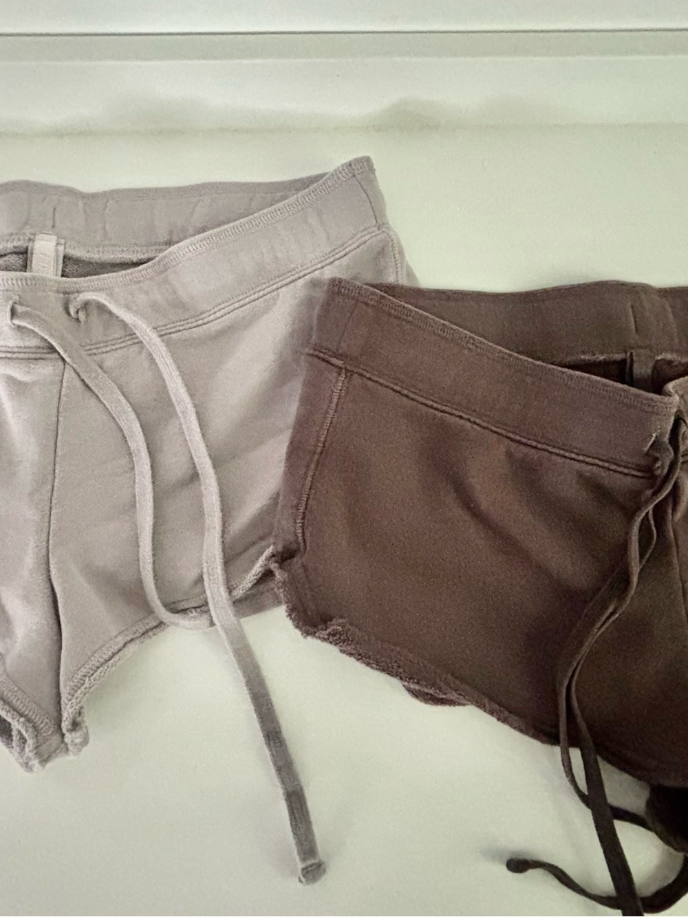 SKIMS Two-Tone Athletic Shorts in Light Taupe and Chocolate Brown